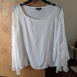 Topshop White Long-Sleeved Flowy Blouse